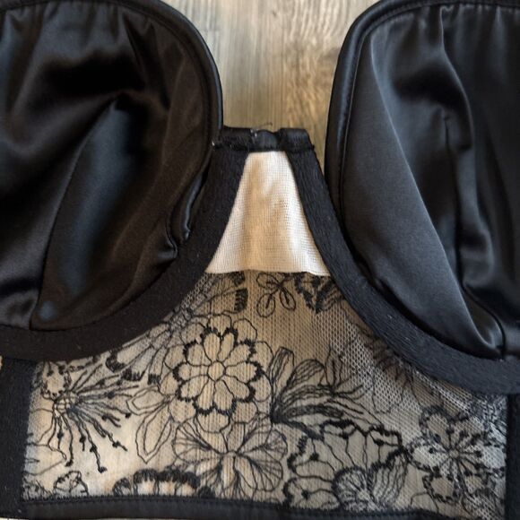 Victoria's Secret Embroidered Long Line Push-up Bustier Black Floral Lace 32DD - Picture 10 of 15